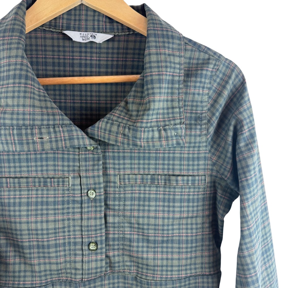 Mountain Hardwear Plaid Pullover Acadia Womens Small Green Pink Herringbone